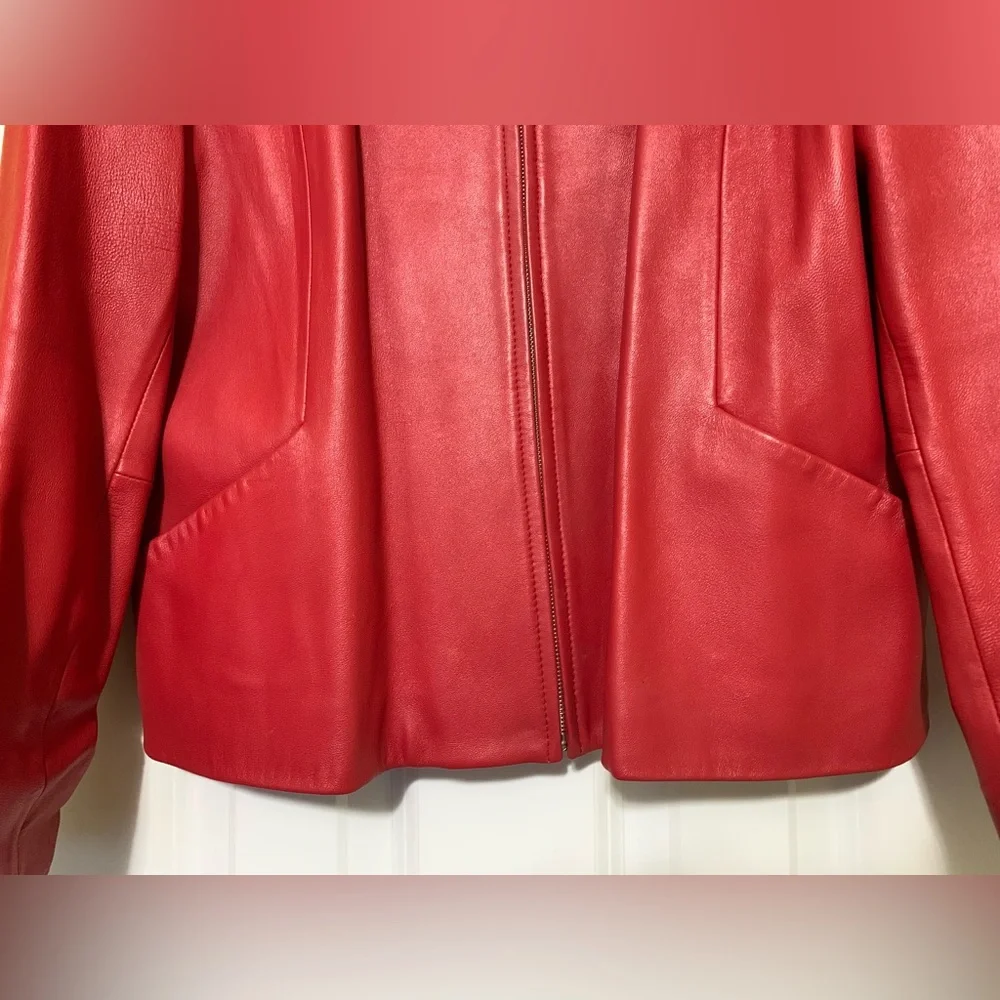Red Pendleton L Leather Hip Moto Jacket Coat - Picture 2 of 8